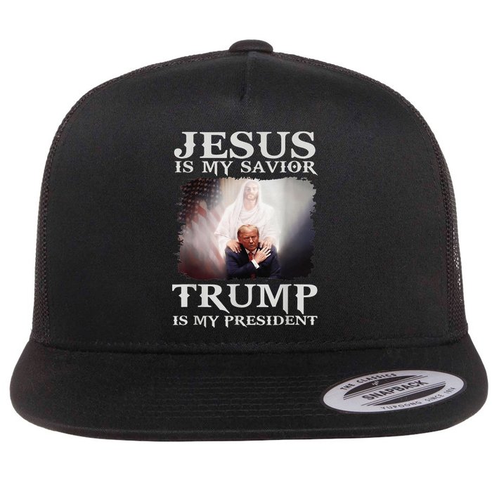 Jesus Is My Savior Trump Is My President Flat Bill Trucker Hat