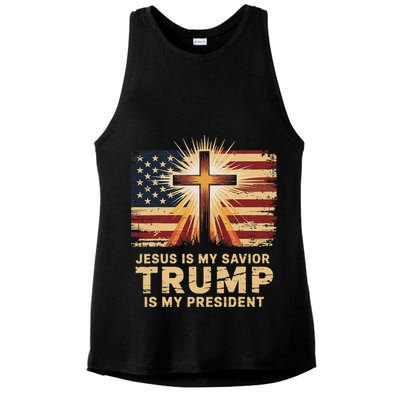 Jesus Is My Savior Trump Is My President Biblical Ladies PosiCharge Tri-Blend Wicking Tank