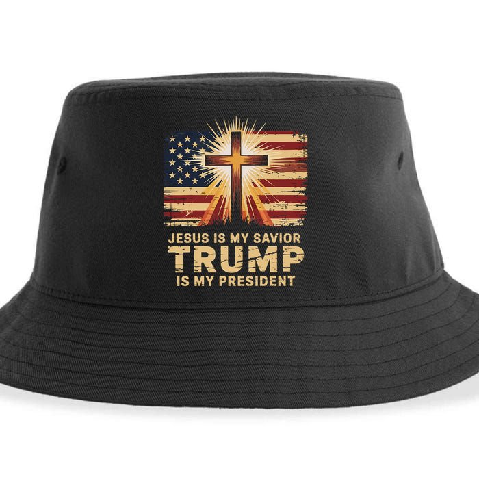 Jesus Is My Savior Trump Is My President Biblical Sustainable Bucket Hat