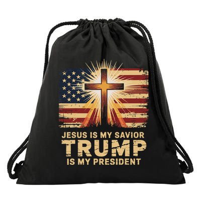 Jesus Is My Savior Trump Is My President Biblical Drawstring Bag