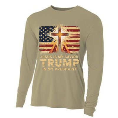Jesus Is My Savior Trump Is My President Biblical Cooling Performance Long Sleeve Crew