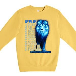 Jesus Is My God King My Lord My Savior Blue Lion Christian Premium Crewneck Sweatshirt