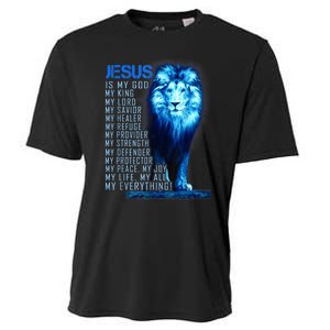 Jesus Is My God King My Lord My Savior Blue Lion Christian Cooling Performance Crew T-Shirt