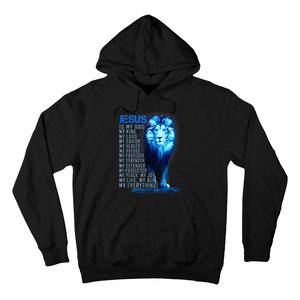 Jesus Is My God King My Lord My Savior Blue Lion Christian Hoodie