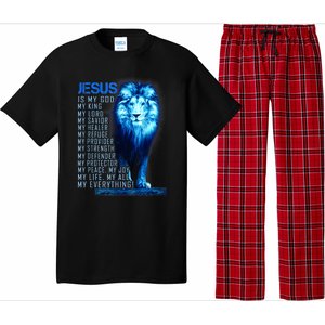 Jesus Is My God King My Lord My Savior Blue Lion Christian Pajama Set