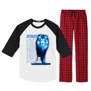 Jesus Is My God King My Lord My Savior Blue Lion Christian Raglan Sleeve Pajama Set