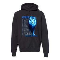 Jesus Is My God King My Lord My Savior Blue Lion Christian Premium Hoodie