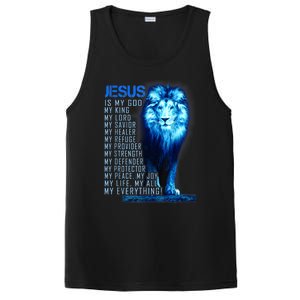 Jesus Is My God King My Lord My Savior Blue Lion Christian PosiCharge Competitor Tank