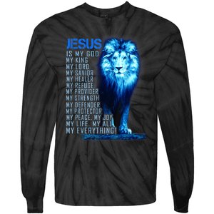 Jesus Is My God King My Lord My Savior Blue Lion Christian Tie-Dye Long Sleeve Shirt