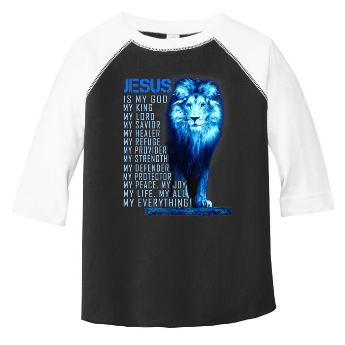 Jesus Is My God King My Lord My Savior Blue Lion Christian Toddler Fine Jersey T-Shirt