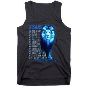 Jesus Is My God King My Lord My Savior Blue Lion Christian Tank Top