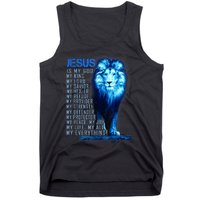 Jesus Is My God King My Lord My Savior Blue Lion Christian Tank Top