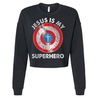 Jesus Is My SuperHero Christian Jesus Lovers Men Women Cropped Pullover Crew