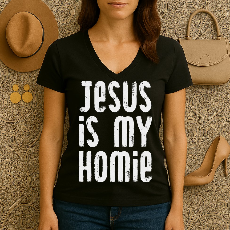 Jesus Is My Homie Christian Women's V-Neck T-Shirt