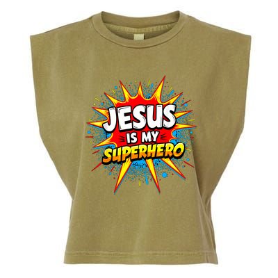 Jesus Is My Superhero Christian Garment-Dyed Women's Muscle Tee