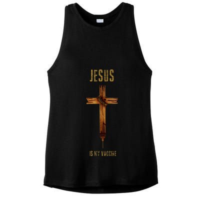 Jesus Is My Vaccine Anti Vax Vaxxer Ladies PosiCharge Tri-Blend Wicking Tank