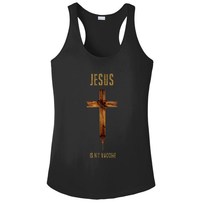 Jesus Is My Vaccine Anti Vax Vaxxer Ladies PosiCharge Competitor Racerback Tank