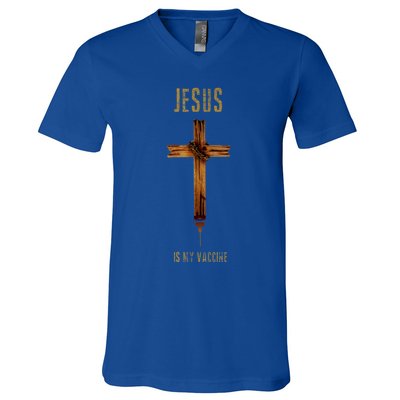 Jesus Is My Vaccine Anti Vax Vaxxer V-Neck T-Shirt