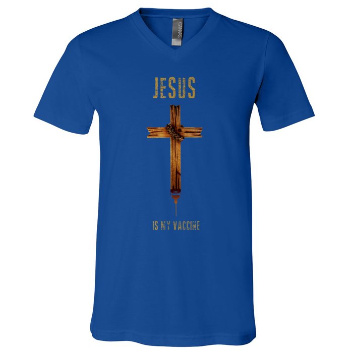 Jesus Is My Vaccine Anti Vax Vaxxer V-Neck T-Shirt
