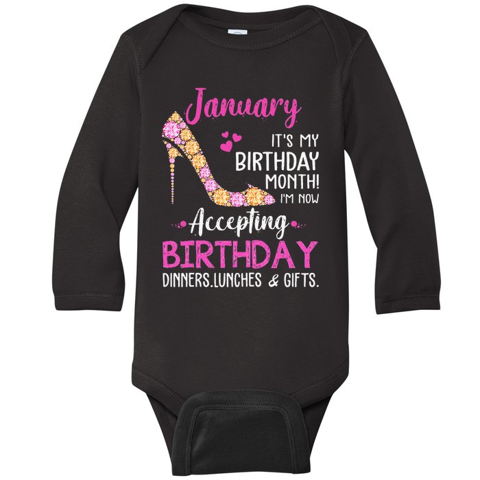 January It's my Birthday Month Wo Mom Wife Gifts Baby Long Sleeve Bodysuit