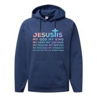 Jesus Is My God King Lord Saviour Healer Refuge Performance Fleece Hoodie