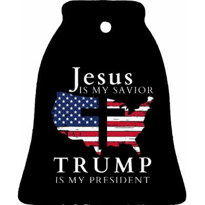 Jesus Is My Savior Trump Is My President Usa Flag And Cross Ceramic Bell Ornament