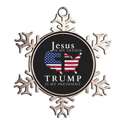 Jesus Is My Savior Trump Is My President Usa Flag And Cross Metallic Star Ornament