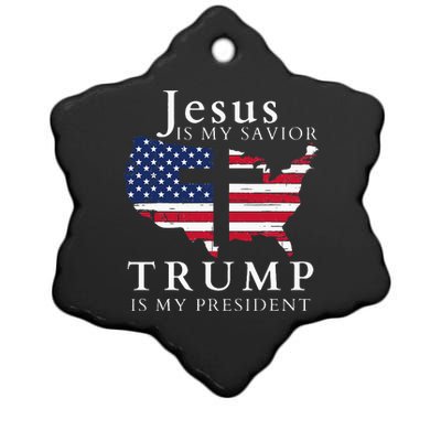 Jesus Is My Savior Trump Is My President Usa Flag And Cross Ceramic Star Ornament