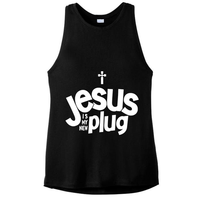 Jesus Is My New Plug Funny Christian Convert Ladies PosiCharge Tri-Blend Wicking Tank