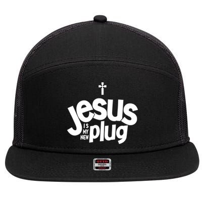 Jesus Is My New Plug Funny Christian Convert 7 Panel Mesh Trucker Snapback Hat