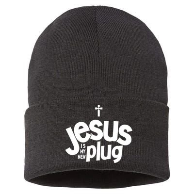 Jesus Is My New Plug Funny Christian Convert Sustainable Knit Beanie