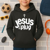 Jesus Is My New Plug Funny Christian Convert Kids Hoodie