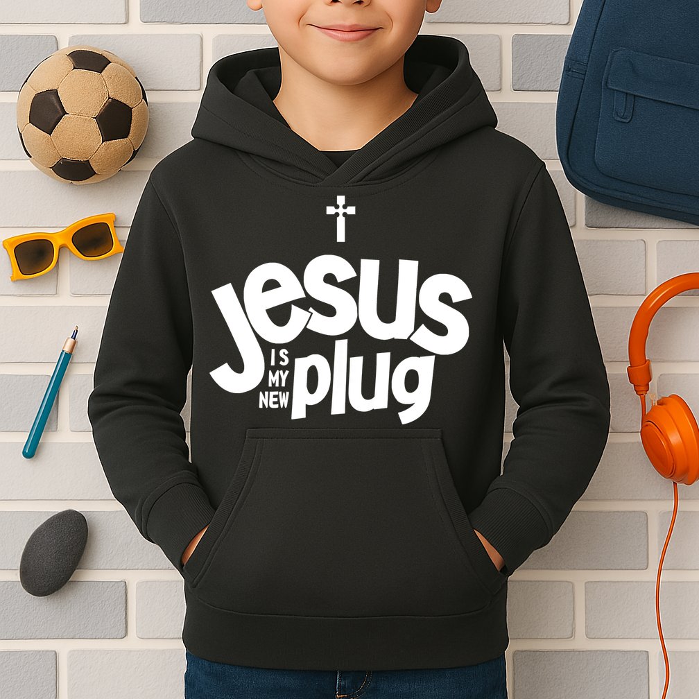 Jesus Is My New Plug Funny Christian Convert Kids Hoodie