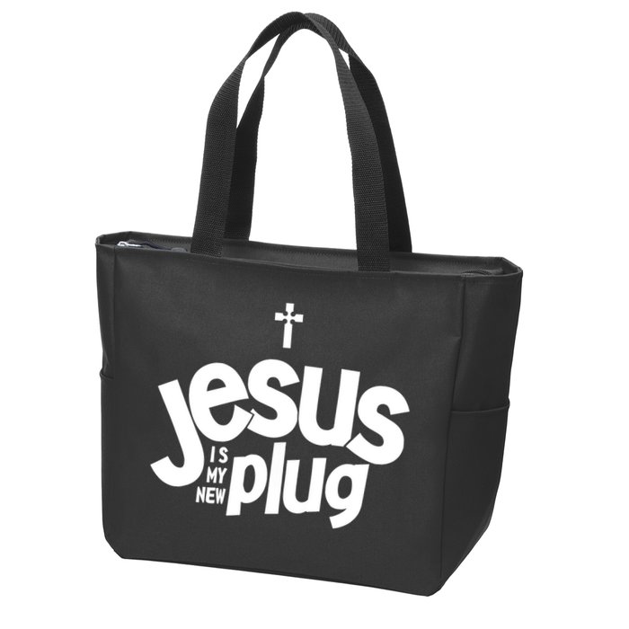 Jesus Is My New Plug Funny Christian Convert Zip Tote Bag