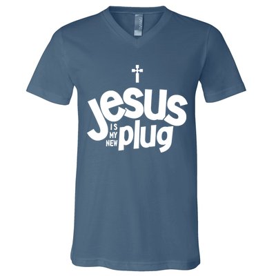Jesus Is My New Plug Funny Christian Convert V-Neck T-Shirt