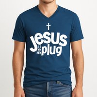 Jesus Is My New Plug Funny Christian Convert V-Neck T-Shirt