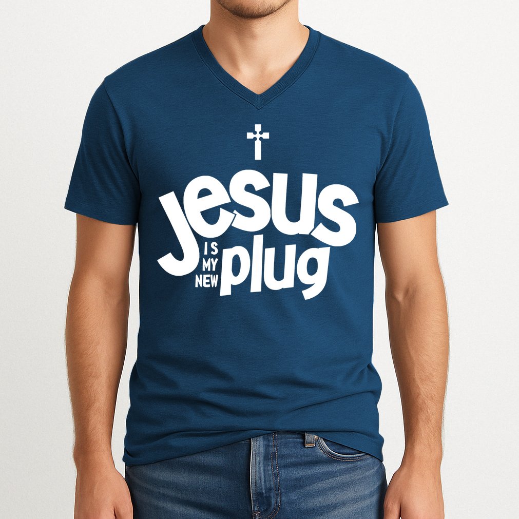 Jesus Is My New Plug Funny Christian Convert V-Neck T-Shirt