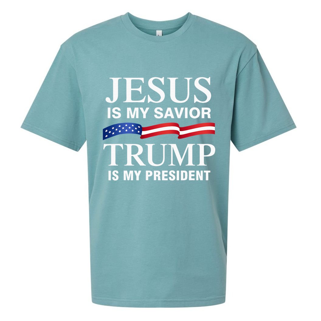 Jesus Is My Savior Trump Is My President Sueded Cloud Jersey T-Shirt
