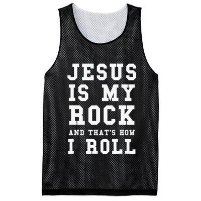 Jesus Is My Rock And Thats How I Roll Funny Religious Mesh Reversible Basketball Jersey Tank