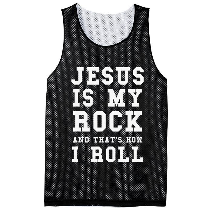 Jesus Is My Rock And Thats How I Roll Funny Religious Mesh Reversible Basketball Jersey Tank