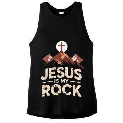 Jesus Is My Rock Biblical Christian Faith Ladies PosiCharge Tri-Blend Wicking Tank
