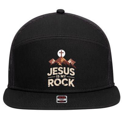 Jesus Is My Rock Biblical Christian Faith 7 Panel Mesh Trucker Snapback Hat