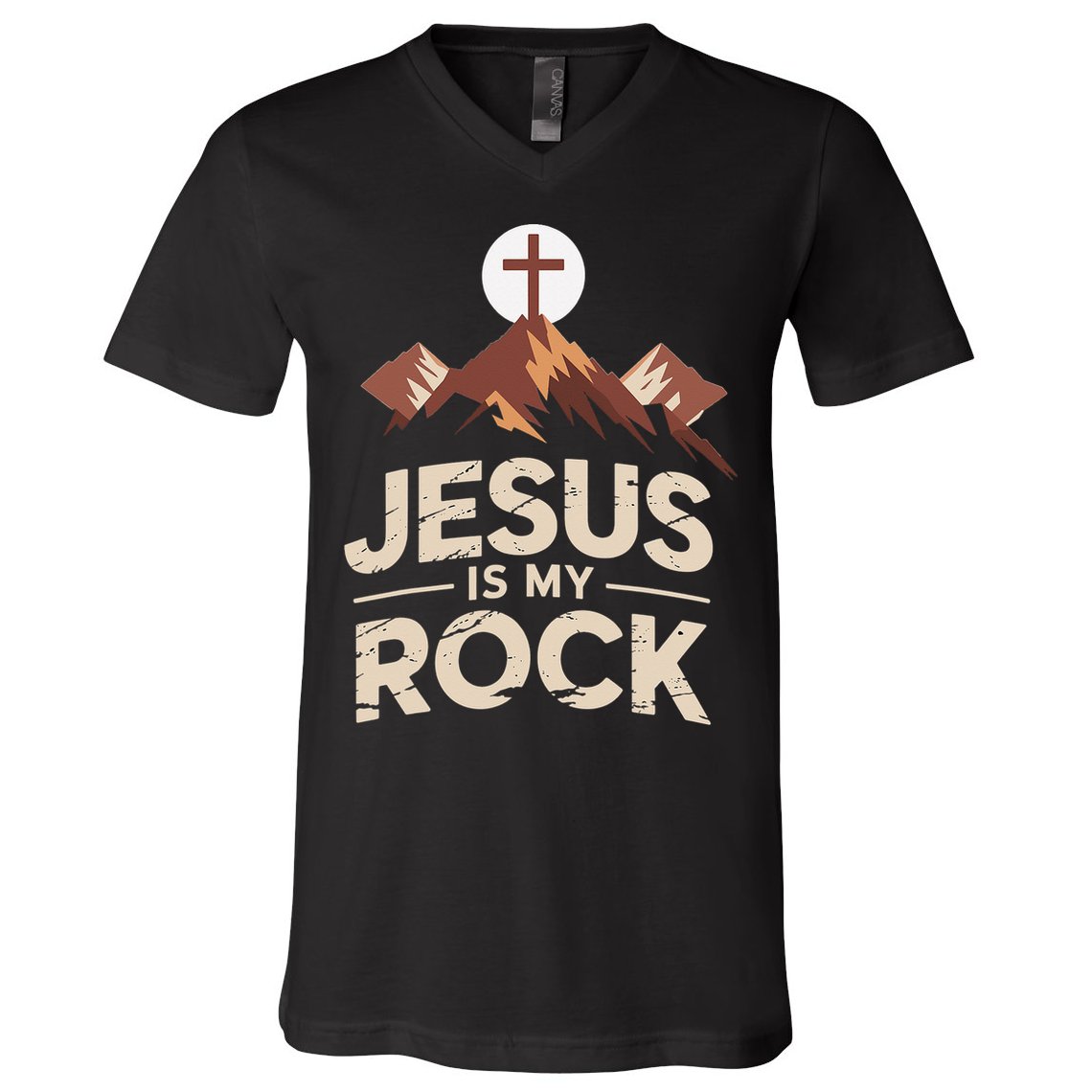 Jesus Is My Rock Biblical Christian Faith V-Neck T-Shirt