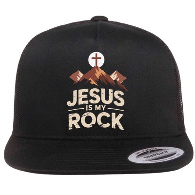 Jesus Is My Rock Biblical Christian Faith Flat Bill Trucker Hat