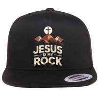 Jesus Is My Rock Biblical Christian Faith Flat Bill Trucker Hat