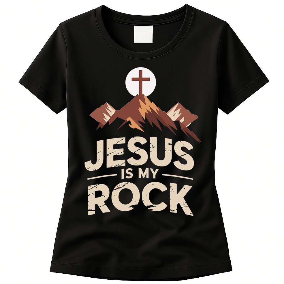 Jesus Is My Rock Biblical Christian Faith Womens T-Shirt