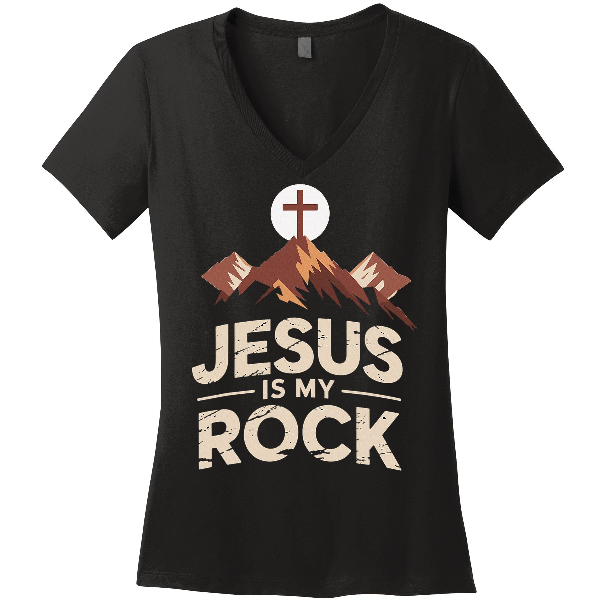 Jesus Is My Rock Biblical Christian Faith Women's V-Neck T-Shirt