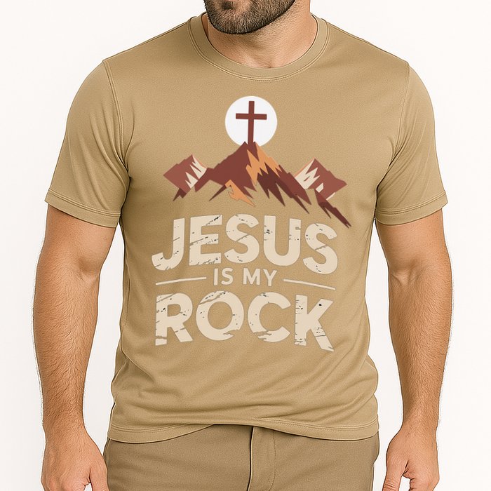 Jesus Is My Rock Biblical Christian Faith Cooling Performance Crew T-Shirt