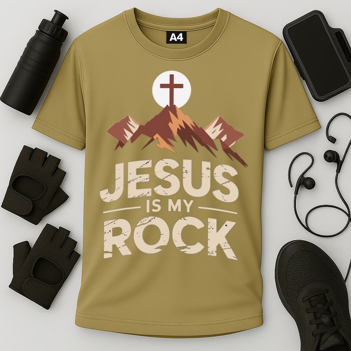 Jesus Is My Rock Biblical Christian Faith Cooling Performance Crew T-Shirt