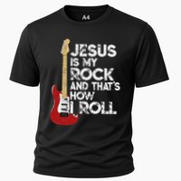 Jesus Is My Rock And That Is How I Roll Guitar Christian Cooling Performance Crew T-Shirt